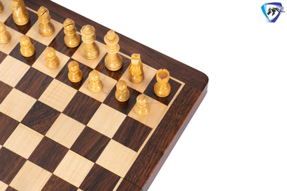 12" Foldable wooden chess board set - Magnetic chess pieces with extra queens - Rosewood Handmade travel chess with storage + cover