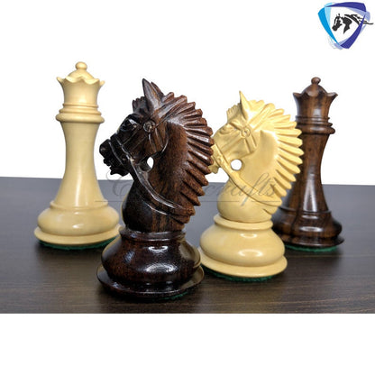 4.1" Staunton Chess Pieces Set in Rose wood & Boxwood- EXCALIBUR  Weighted w/ 2 Extra queens- 4Q