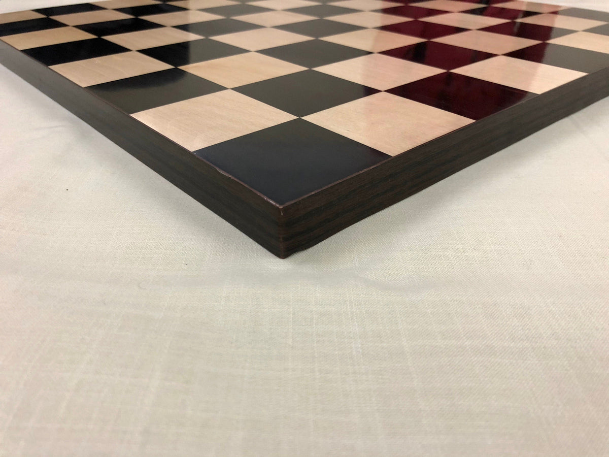 Borderless Chess Board 55mm Square in Ebonywood / Bud Rosewood & Maple wood , full board size: 17.5"x 17.5" Block Inlaid Squares.