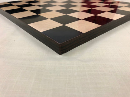 Borderless Chess Board 55mm Square in Ebonywood / Bud Rosewood & Maple wood , full board size: 17.5"x 17.5" Block Inlaid Squares.