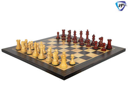 3.75" Staunton Chess Pieces Set 1849 Reproduced in Bud Rosewood & Boxwood + 21" Ebony look chess board(sq 55mm) + Leather Storage box