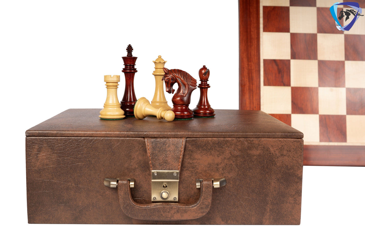 4.5" Staunton Bud Rosewood Chess pieces Set- CONTEMPORARY series + 23" Bud Rosewood Chess board(60mm)  + Leatherette storage box