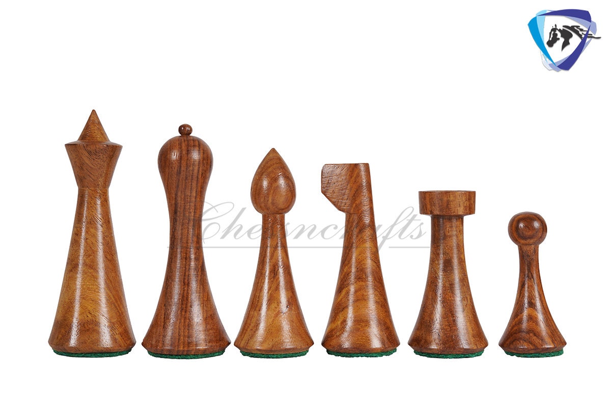 COMBO of Herman Ohme chess set w/ 16" Rosewood chess board - Minimalist Mid Century Chess coins King 3.75" Weighted Extra Queens.