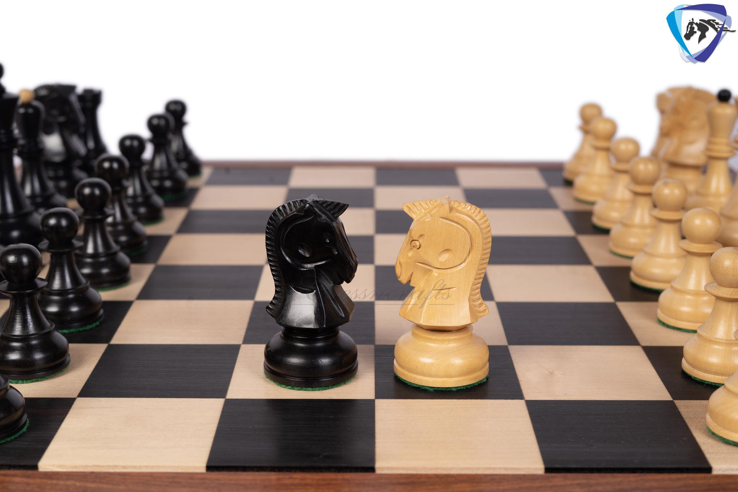1950 Fischer Dubrovnik Ebonized boxwood chess pieces set King-3.8" + 21" Ebonywood chess board(SQ:55MM) + Leather Storage box-Luxury