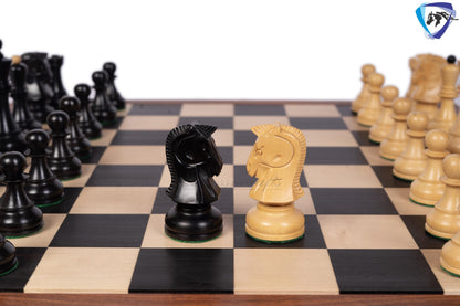 1950 Fischer Dubrovnik Ebonized boxwood chess pieces set King-3.8" + 21" Ebonywood chess board(SQ:55MM) + Leather Storage box-Luxury