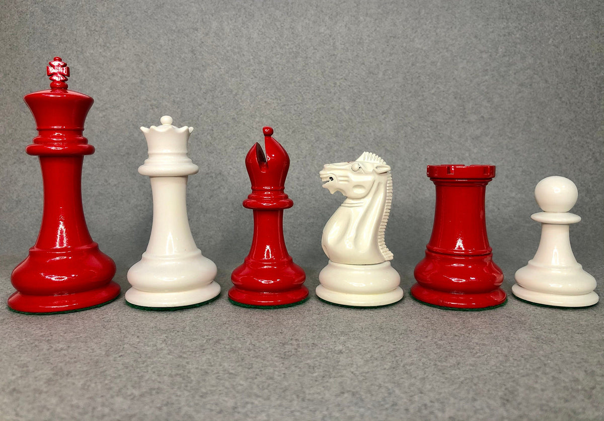 COMBO of 1849 Reproduced Staunton chess pieces set King 4.5" Boxwood RED & WHITE Painted  with 21" Rosewood Chess Board Exclusive design.