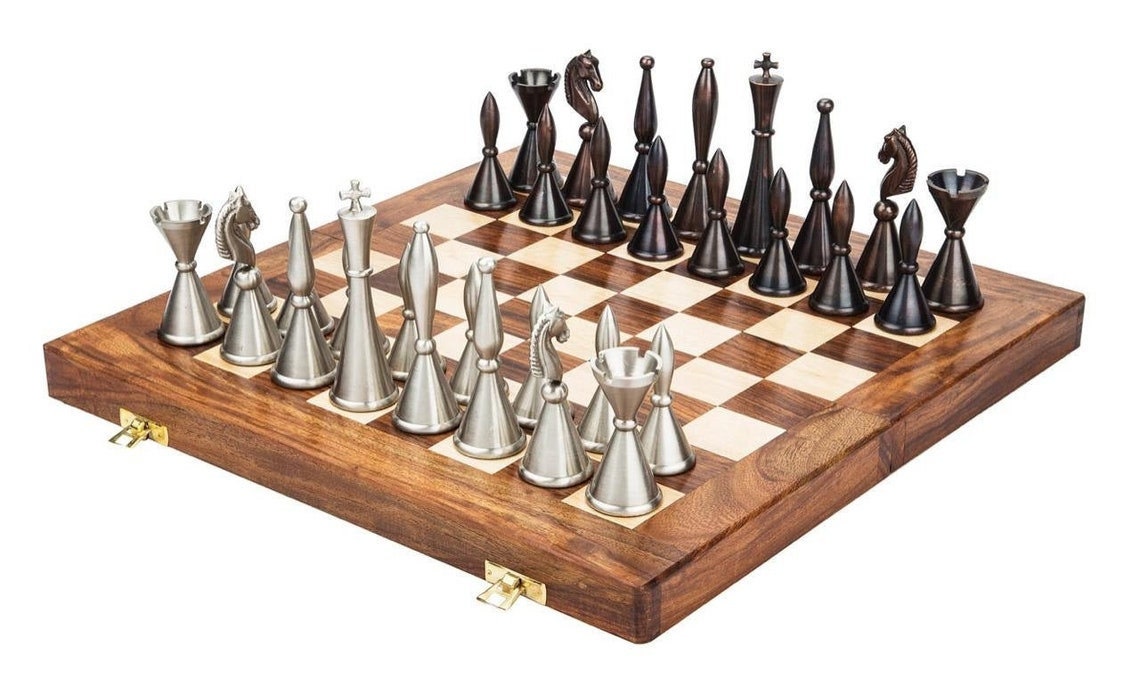 Solid Brass Chess pieces set French Silver copper King: 4.25"
