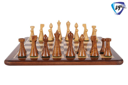 COMBO of Herman Ohme chess set w/ 16" Rosewood chess board - Minimalist Mid Century Chess coins King 3.75" Weighted Extra Queens.