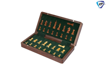 12" Foldable wooden chess board set - Magnetic chess pieces with extra queens - Rosewood Handmade travel chess with storage + cover