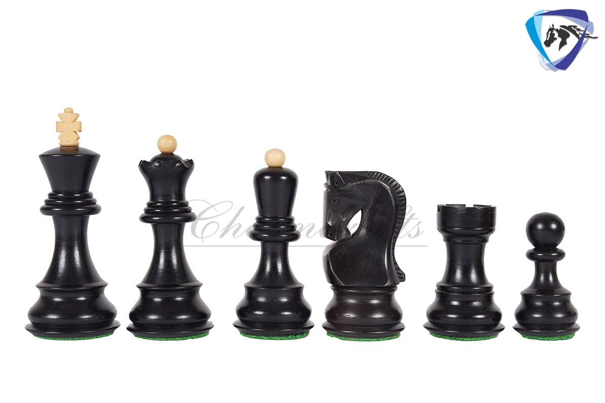 4" Russian Zagreb Chess Pieces Set in Ebonized Boxwood - Weighted  2 Extra Queens Reproduced