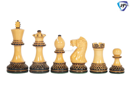 4" Staunton Chess Pieces set Burnt PARKER with Hand Carving broad base, Weighted + 19" Ebonywood chess board(sq 51mm) + Leather Storage Box