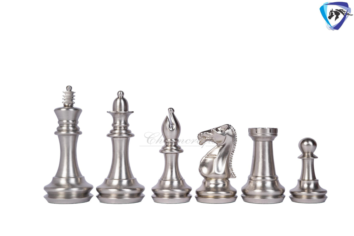 1849 Brass Staunton chess pieces set King: 4" MATTE STEEL-ANTIQUE finish+ 21" Ebony wood chess board(55mm) + Leather Storage box