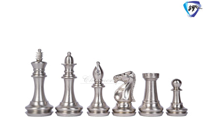 1849 Brass Staunton chess pieces set King: 4" MATTE STEEL-ANTIQUE finish+ 21" Ebony wood chess board(55mm) + Leather Storage box
