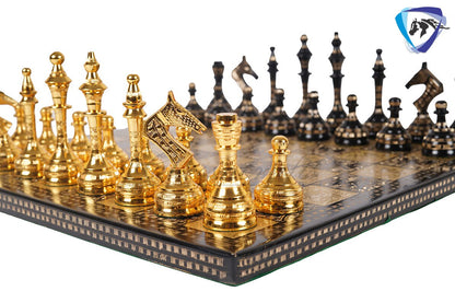 14" Brass Metal Chess Board set Modern Classic Handmade Soviet chess pieces with storage box - Vintage Chess for Gifting