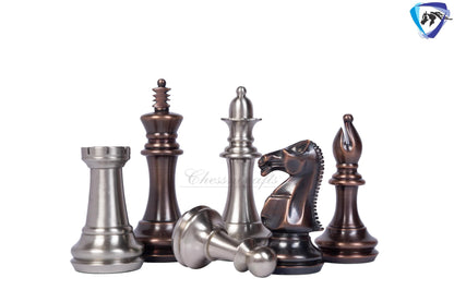1849 Brass Staunton chess pieces set King: 4" MATTE STEEL-ANTIQUE finish+ 21" Ebony wood chess board(55mm) + Leather Storage box