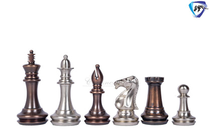 1849 Brass Staunton chess pieces set King: 4" MATTE STEEL-ANTIQUE finish+ 21" Ebony wood chess board(55mm) + Leather Storage box