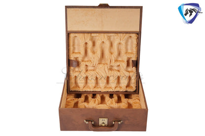 1849 Brass Staunton chess pieces set King: 4" Solid metal chess men + 21" Luxury Rosewood chess board(55mm) + Leather Storage box