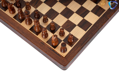 12" Foldable wooden chess board set - Magnetic chess pieces with extra queens - Rosewood Handmade travel chess with storage + cover