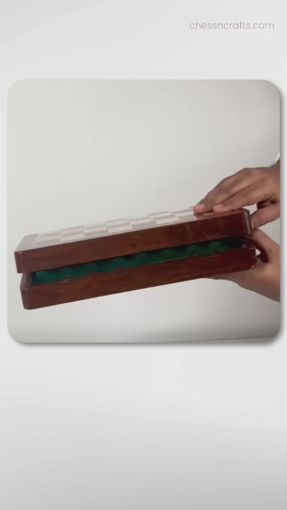 12" Foldable wooden chess board set - Magnetic chess pieces with extra queens - Rosewood Handmade travel chess with storage + cover