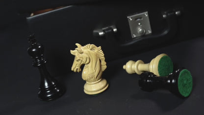 4.5" Luxury Staunton Ebonywood Chess pieces Set- Alexander series-Triple Weighted + 21"/ 23" Ebonywood Chess Board-STEP DESIGN + Storage Box